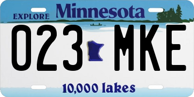 MN license plate 023MKE