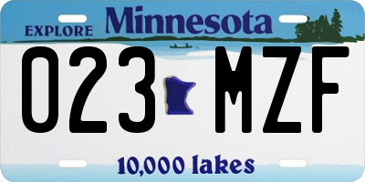 MN license plate 023MZF