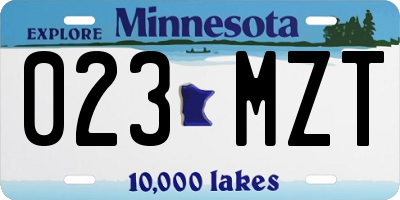 MN license plate 023MZT