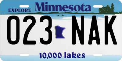 MN license plate 023NAK