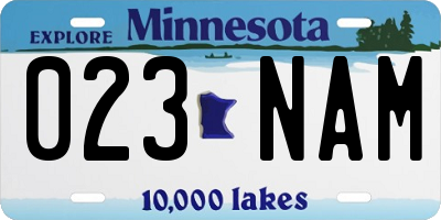 MN license plate 023NAM