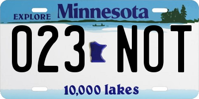 MN license plate 023NOT
