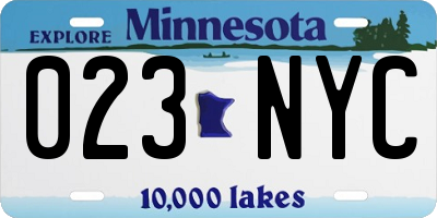 MN license plate 023NYC