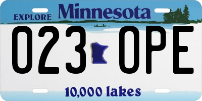 MN license plate 023OPE