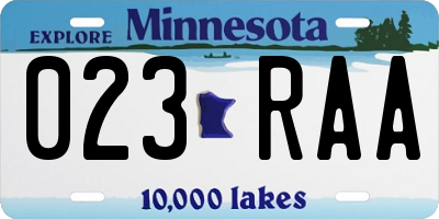 MN license plate 023RAA
