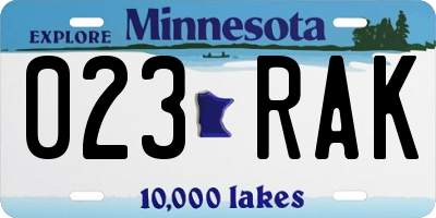 MN license plate 023RAK
