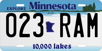 MN license plate 023RAM