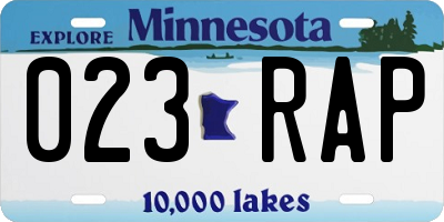 MN license plate 023RAP