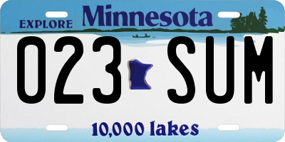 MN license plate 023SUM