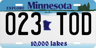 MN license plate 023TOD