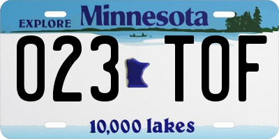 MN license plate 023TOF