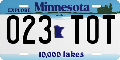 MN license plate 023TOT