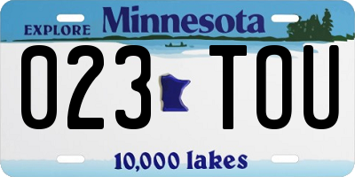 MN license plate 023TOU