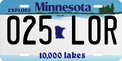 MN license plate 025LOR
