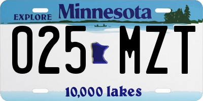 MN license plate 025MZT