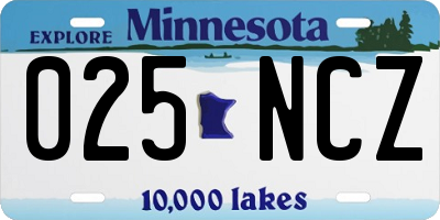 MN license plate 025NCZ