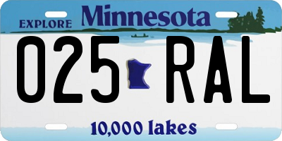MN license plate 025RAL