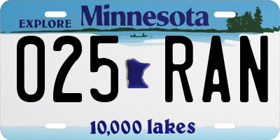 MN license plate 025RAN