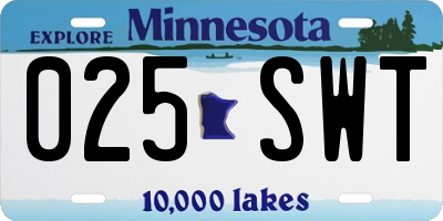 MN license plate 025SWT