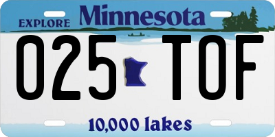 MN license plate 025TOF