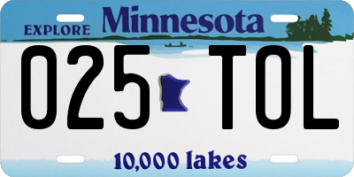 MN license plate 025TOL