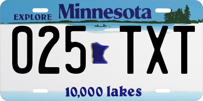 MN license plate 025TXT