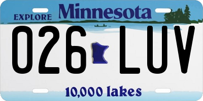 MN license plate 026LUV