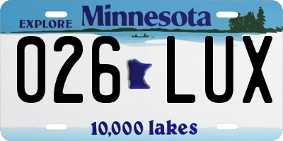 MN license plate 026LUX