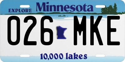 MN license plate 026MKE