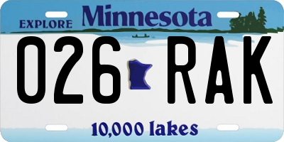 MN license plate 026RAK