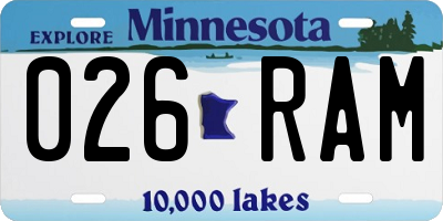 MN license plate 026RAM