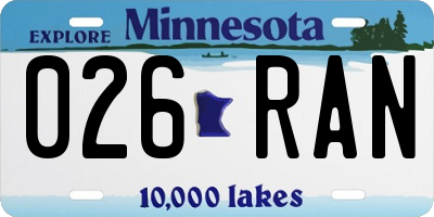 MN license plate 026RAN