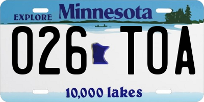 MN license plate 026TOA