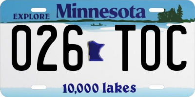 MN license plate 026TOC