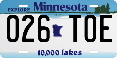 MN license plate 026TOE