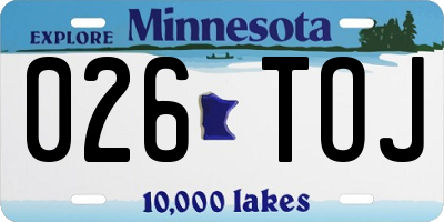 MN license plate 026TOJ