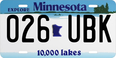 MN license plate 026UBK
