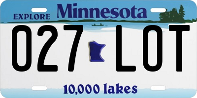 MN license plate 027LOT