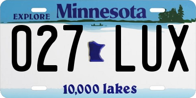 MN license plate 027LUX