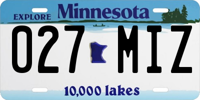 MN license plate 027MIZ