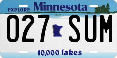 MN license plate 027SUM