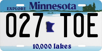 MN license plate 027TOE