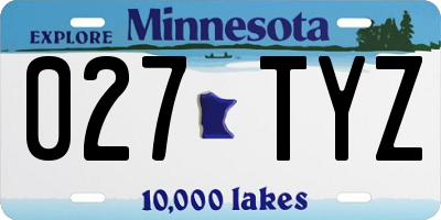 MN license plate 027TYZ