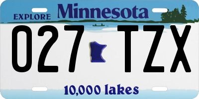 MN license plate 027TZX