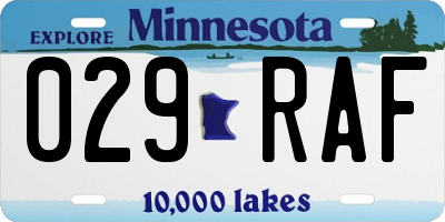 MN license plate 029RAF