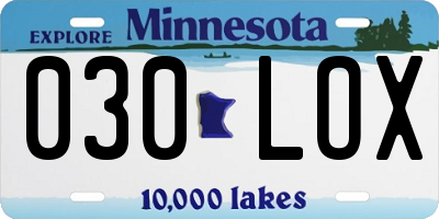 MN license plate 030LOX