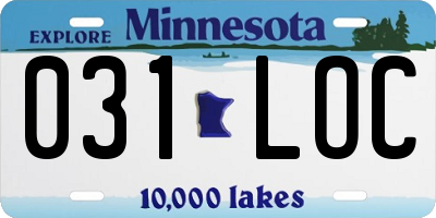 MN license plate 031LOC