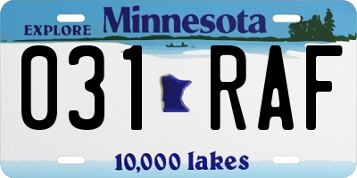 MN license plate 031RAF