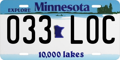 MN license plate 033LOC
