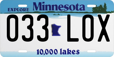 MN license plate 033LOX
